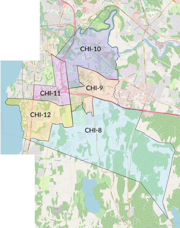 Map of the five South Burlington House Districts