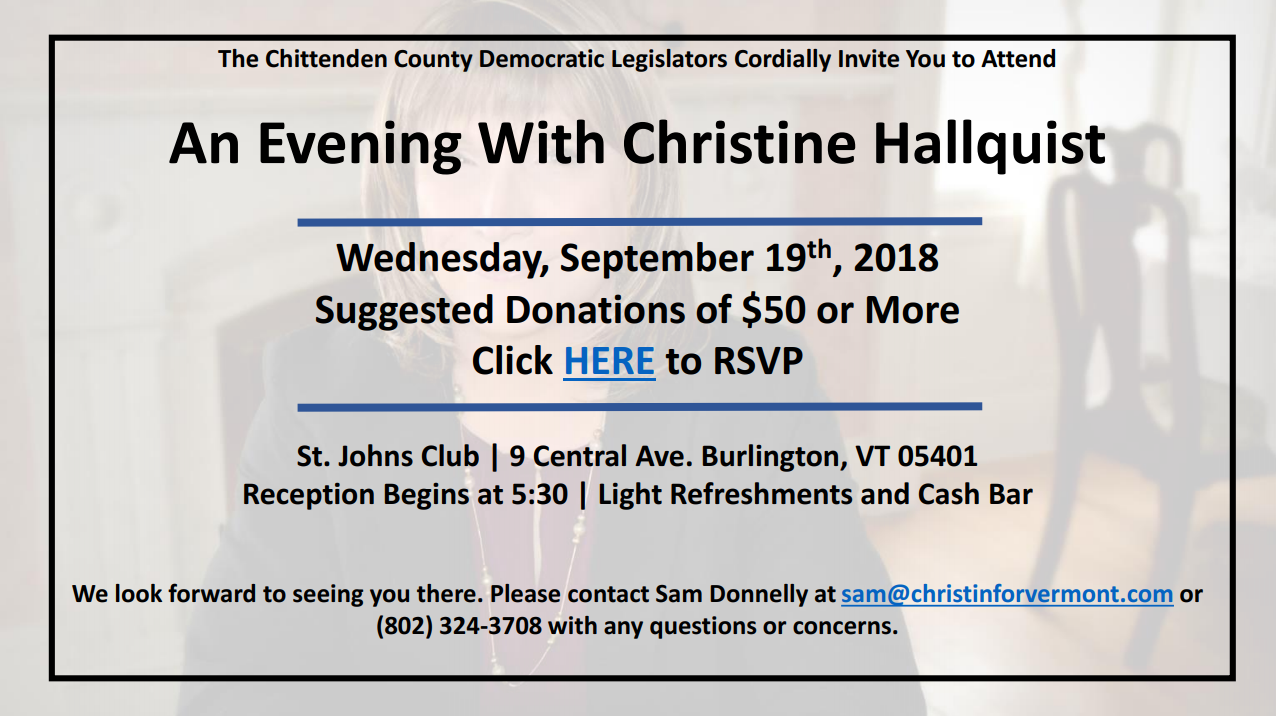 An Evening with Christine Hallquist Wednesday Sept 19 at 5:30